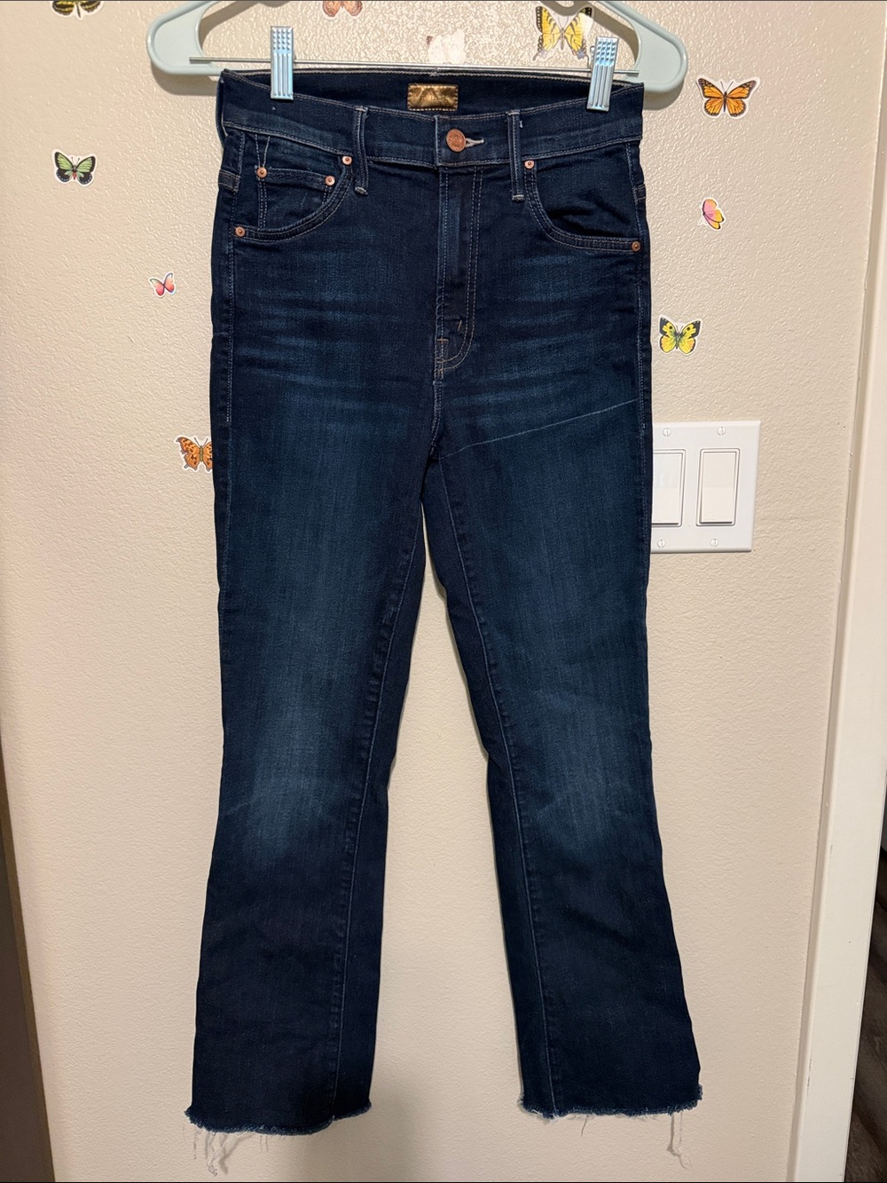 Mother The Insider Crop Step Fray Jeans Dark Wash Blue Size 24